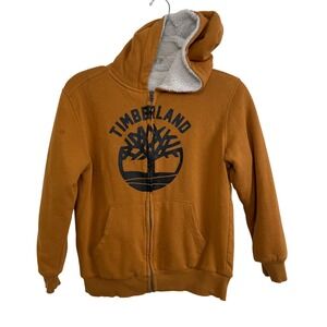 Kids Timberland‎ Sherpa Lined Zip Up Hoodie Size M 10 12 Orange Logo Tree